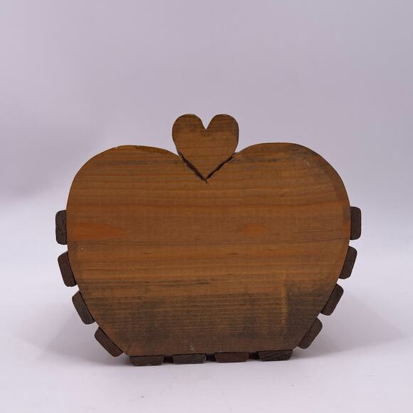 Handmade Decorative Wooden Basket Apple Shaped Storage Box Heart Stem 6 inch - Picture 4 of 11